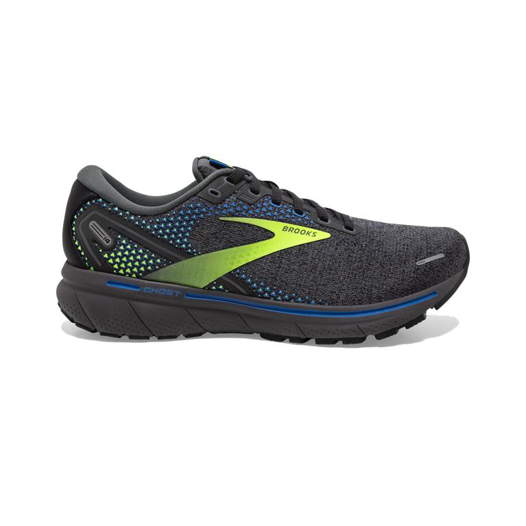 Brooks Ghost 14 Cushioned Road Running Shoes - Men's - Black/Blue/GreenYellow/Nightlife (82763-BZSW)